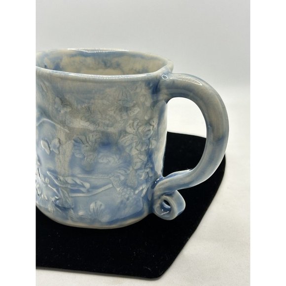 mug pottery hummingbird Butterflies Blue Floral Signed Yaz - Picture 3 of 15
